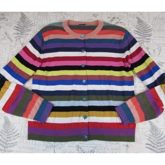 EUC Paul Smith PS multi color womens striped cotton crew neck cardigan sweater M - Picture 1 of 4